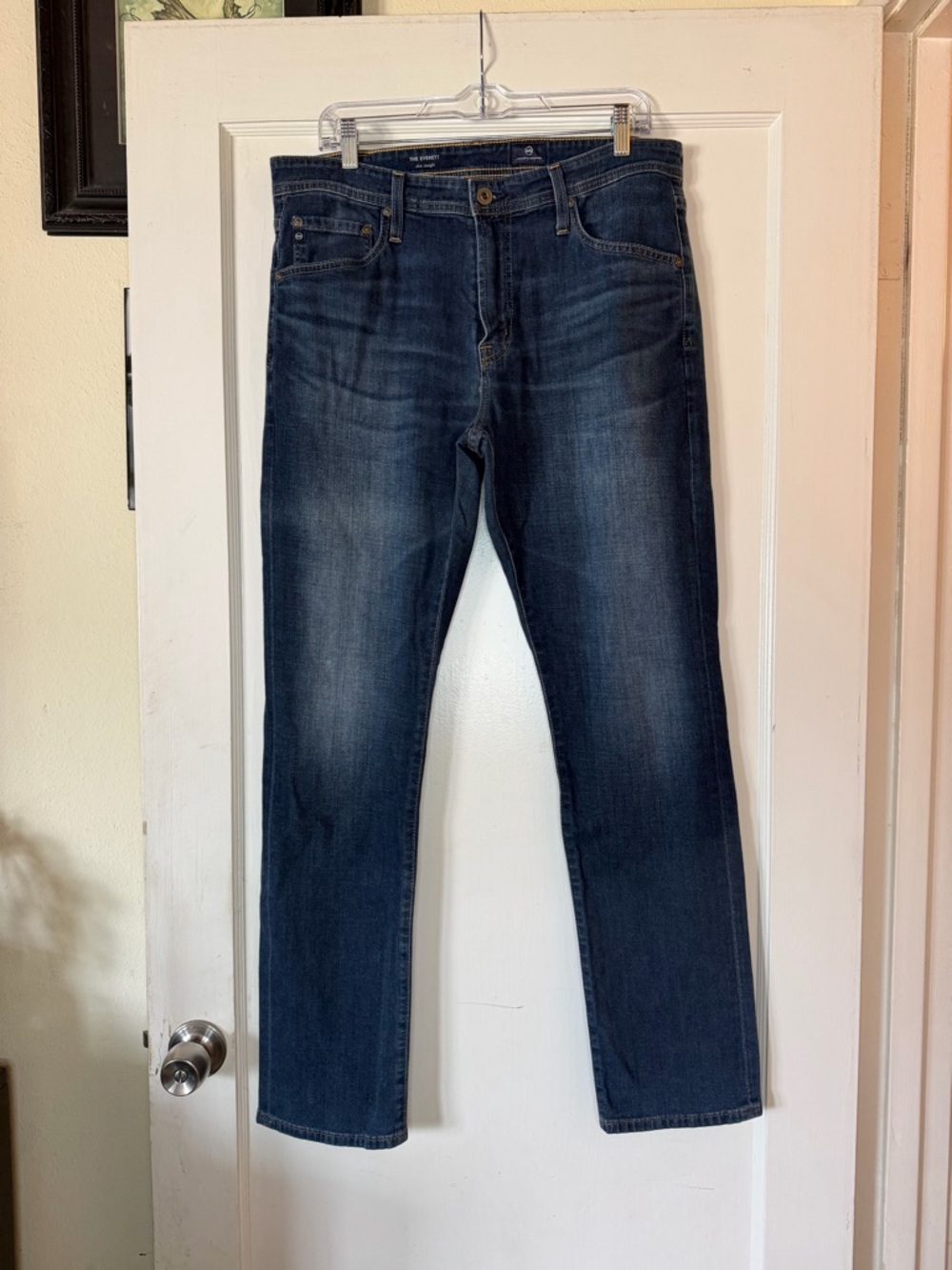 AG Adriano Goldschmied Everett Dark Blue Slim Straight Jeans Designer Business